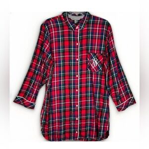 Victoria's Secret VS Dreamer Red Plaid Button-Front Sleep Shirt